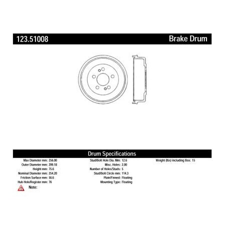 Centric C-Tek Standard Brake Drum, C-Tek 123.51008